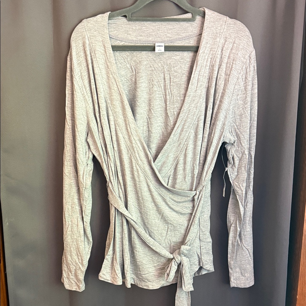 Old Navy Light Gray Wrap Blouse